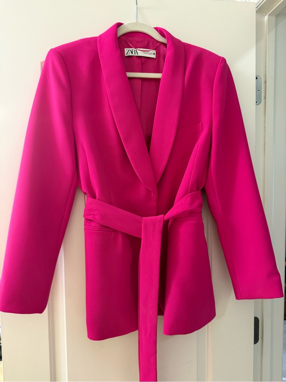 ZARA Hot Pink Shawl Collar Belted Blazer